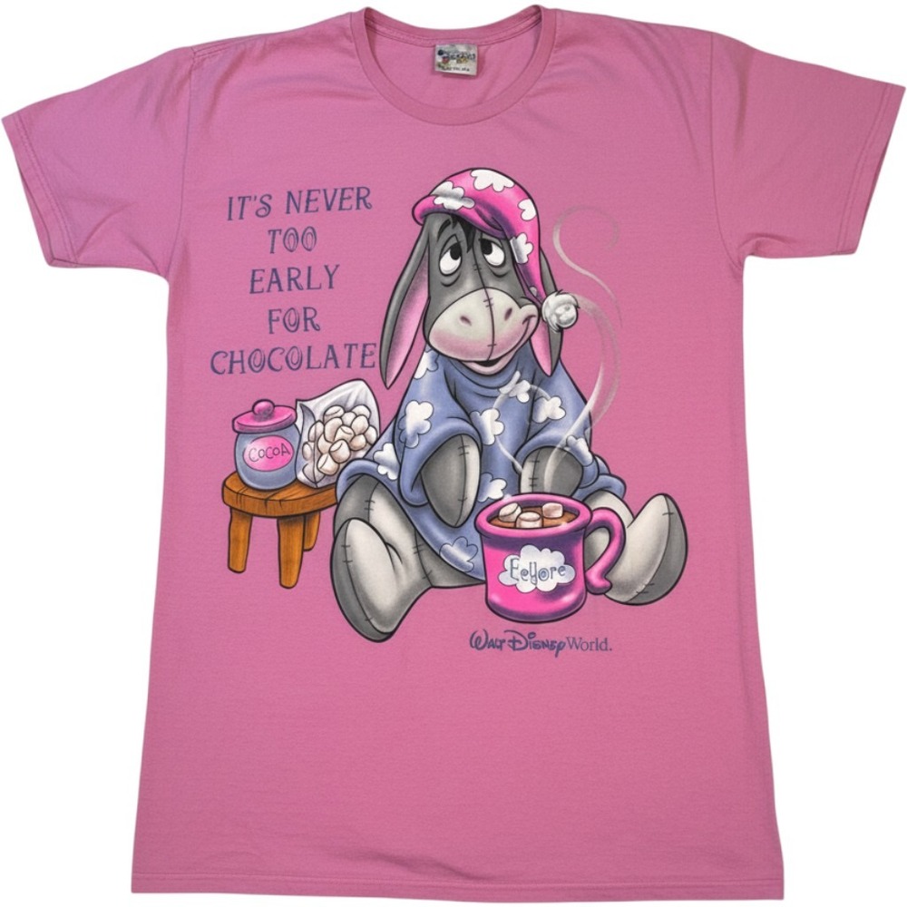 Walt Disney World Eeyore Pink Sleep Shirt Never Too Early For Chocolate Vintage